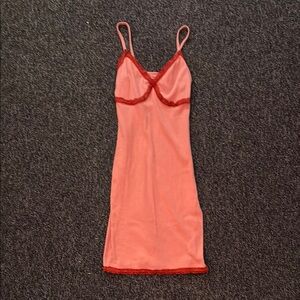 Elegant Red Lace Trim Slip Dress